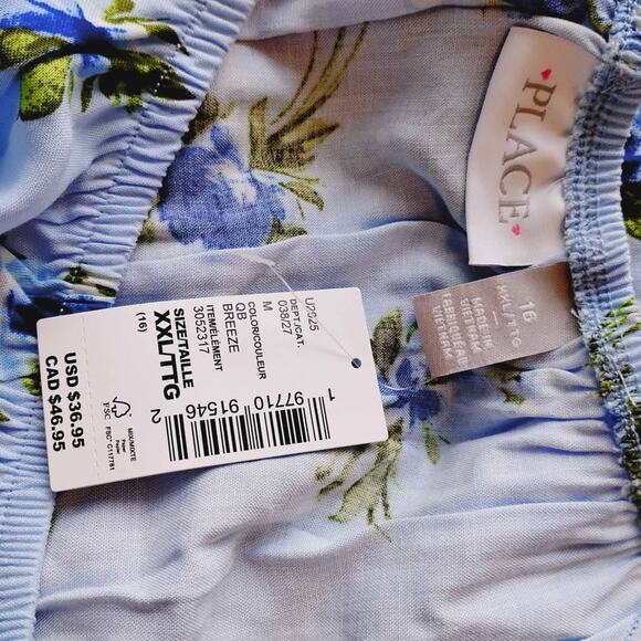 NWT Children's Place Girls XXL Size 16 Dress Blue Floral Smocked Babydoll - Picture 4 of 7